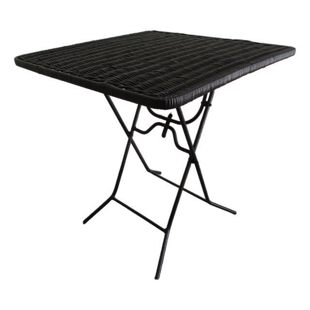 Vintage 1960s Italian Painted Wicker and Steel Folding End / Tray Table For Sale