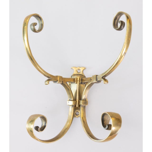 Art Nouveau Antique French Brass Coat & Hat Racks Wall Hooks - A Pair For Sale - Image 3 of 8