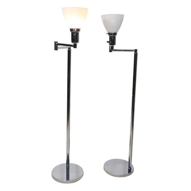 1970s Pair of Walter Von Nessen Flex Arm Bauhaus Design Floor Lamps C. 1970's For Sale - Image 5 of 14