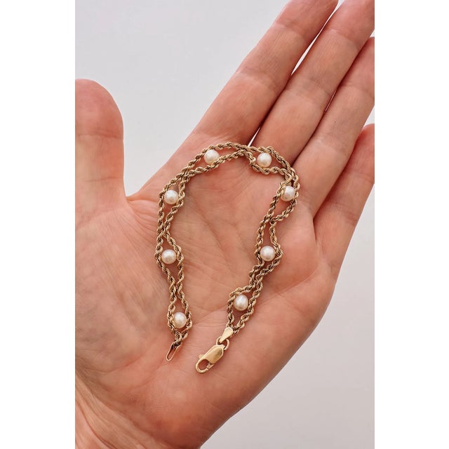 Contemporary Vintage 10kt Gold & Pearl Bracelet For Sale - Image 3 of 4