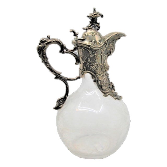 Glass Wine Jug with Embossed Silver Applications For Sale