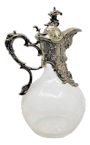 Glass Wine Jug with Embossed Silver Applications