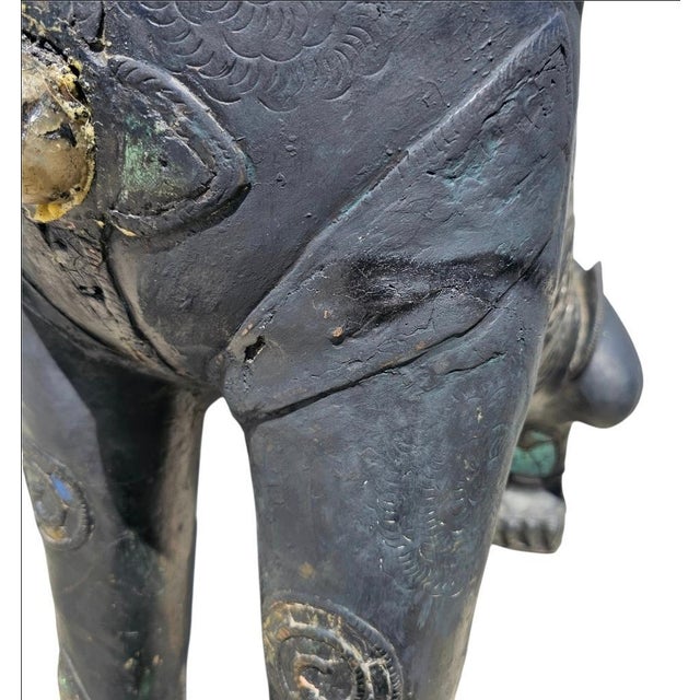 1950s Large Jeweled Burmese Bronze Chinthe Guardian Lion Foo Dogs, 2 Pieces For Sale - Image 13 of 17