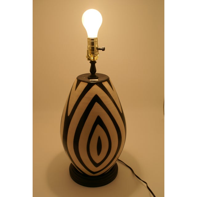 Ivory Late 20th Century Black & Ivory Geometric Chulucanas Pottery Desk Lamp For Sale - Image 8 of 8