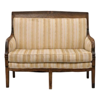 French Restoration Mahogany Settee With Dolphin Carved Arms, Early 19th Century For Sale