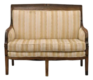 French Restoration Mahogany Settee With Dolphin Carved Arms, Early 19th Century