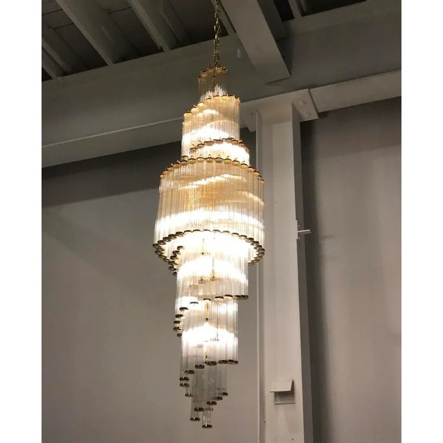 Metal Italian Mid-Century Modern Double Waterfall Spiral Glass Chandelier For Sale - Image 7 of 9
