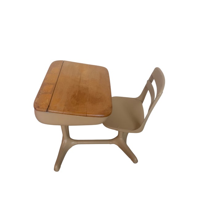 Beige 1940's American Seating Co. Attib. School Desk and Chair For Sale - Image 8 of 9