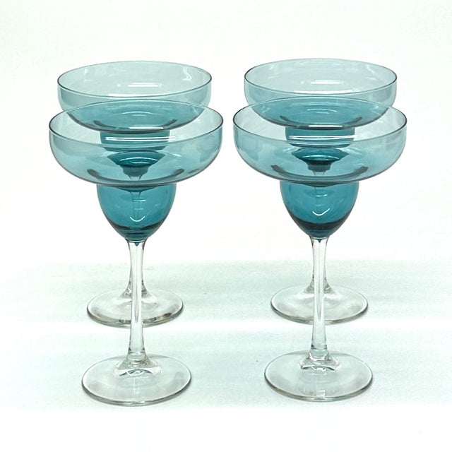 Mid 20th Century Timeless Classic Teal Crystal Margarita Glasses - Set of 4 For Sale - Image 5 of 8