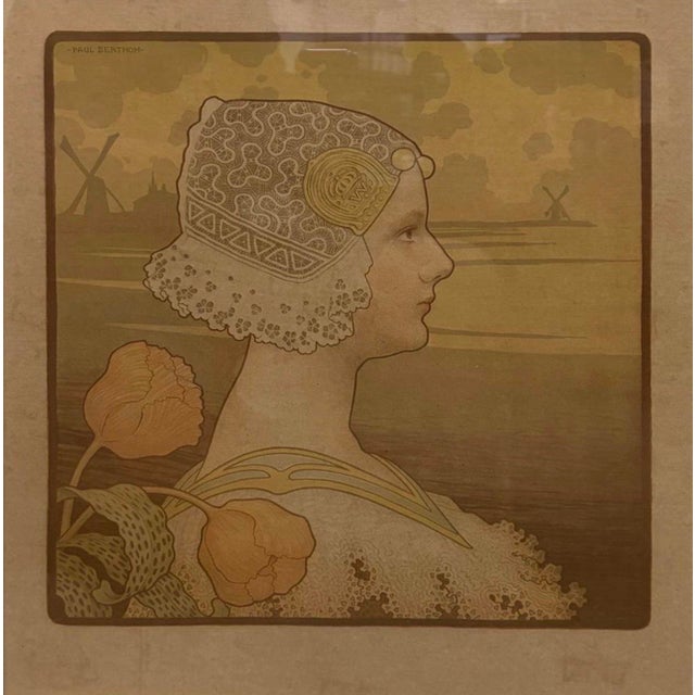 Original 1901 Art Nouveau color lithograph by Paul Berthon (French, 1872-1909), titled "Queen Wilhelmina" — the young...