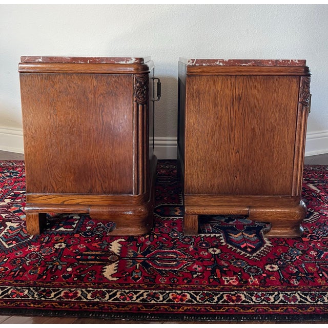 Pair of French Style Art Deco Marble Top Night Stand, Bedside Table For Sale - Image 11 of 12