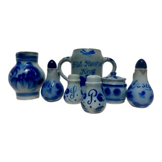 Vintage Westerwald Wertarbeit Salt-Glaze Cruet Set- 8 Pieces For Sale