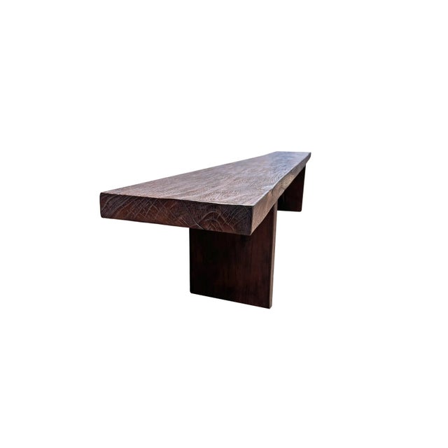 Contemporary Sculptural Teak Wood Bench Modern Organic, Stunning Textures, Espresso Finish For Sale - Image 3 of 9
