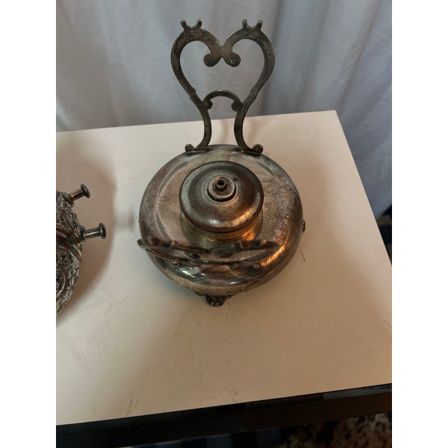 Late 19th Century Ornate Sterling Silver Teapot With Tilting Warmer Stand, Floral Repoussé For Sale - Image 10 of 15