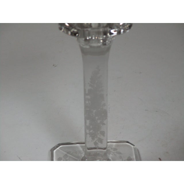 Art Deco 1930s Etched Floral Crystal Candle Holders, Pair For Sale - Image 3 of 10