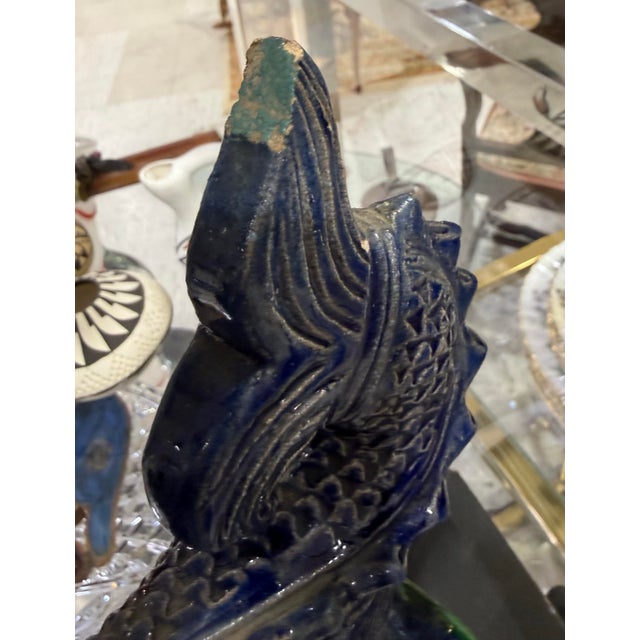 Mid 19th Century Antique Chinese Glazed Ceramic Roof Tile Fish Guardian Qing Dynasty 9in For Sale - Image 5 of 7