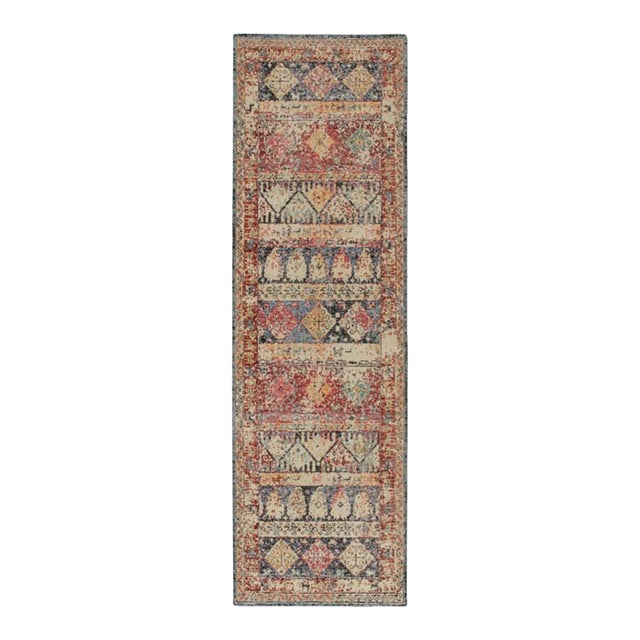 Rug & Kilim’s Distressed Tribal Style Runner in Polychromatic Geometric Patterns For Sale