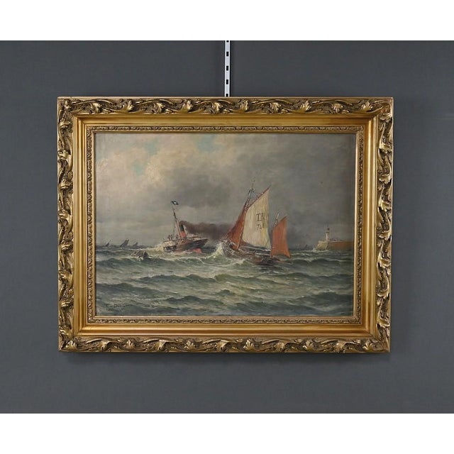 Demont, Painting Entrance to the Port by Rough Seas, 1890s, Oil on Canvas For Sale - Image 5 of 17