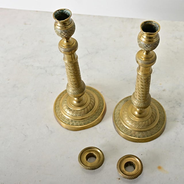 Brass French Pair of 19th Century Empire Brass Candlesticks For Sale - Image 8 of 12