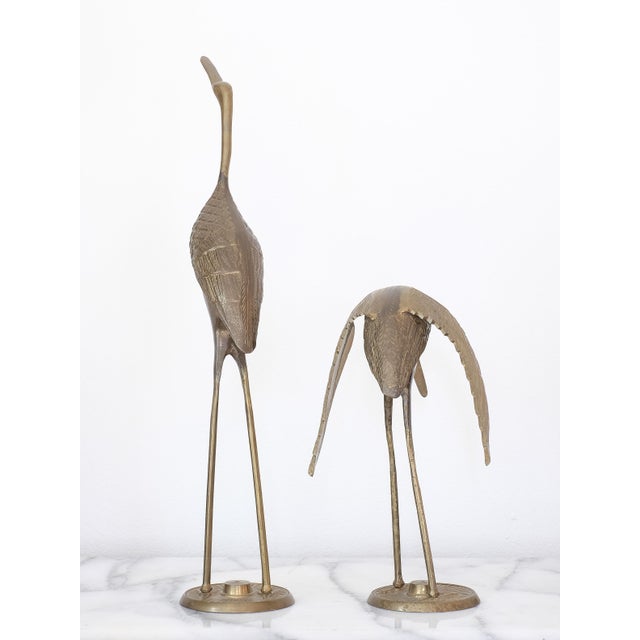 Mid-Century Modern 1970s Large Brass Hollywood Regency Crane Pair For Sale - Image 3 of 3