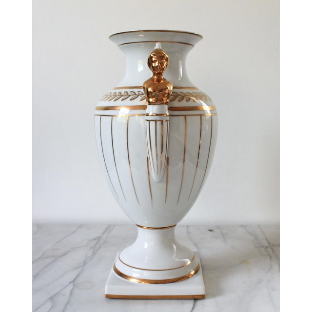 Mid 20th Century Neoclassical Porcelain Gold & White Female Figural Urn For Sale - Image 5 of 13