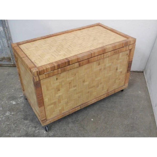 Rattan Trunk with Wheels, 1970s For Sale - Image 3 of 12