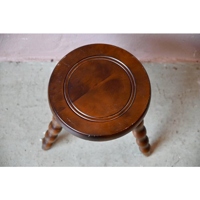 Rustic Bohemian Turned Wood Tripod Stool, 1960s For Sale - Image 4 of 7