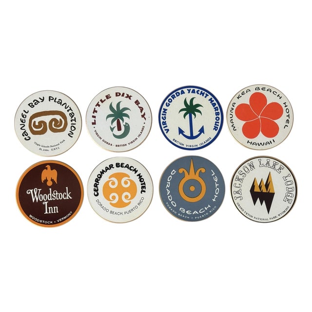 Vintage Coaster Set Featuring Hotels & Locations - Set of 4 For Sale