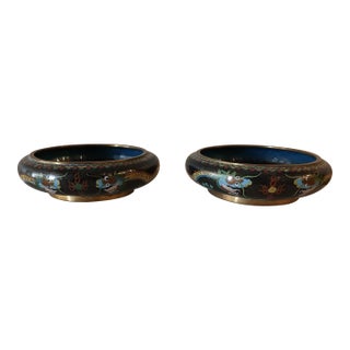 Asian Twin Cloisonne Dragon Bowls For Sale