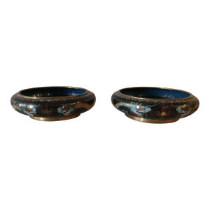 Asian Twin Cloisonne Dragon Bowls