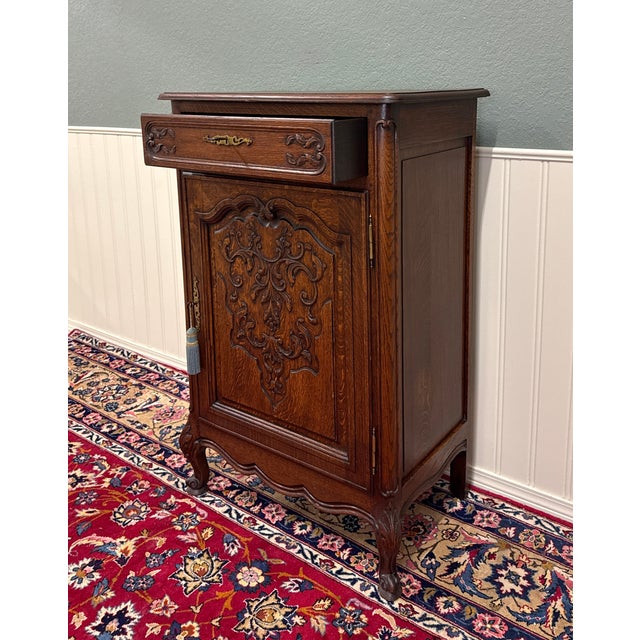 Antique French Louis XV Style Cabinet Cupboard With Drawer Carved Oak C. 1920s For Sale - Image 13 of 18
