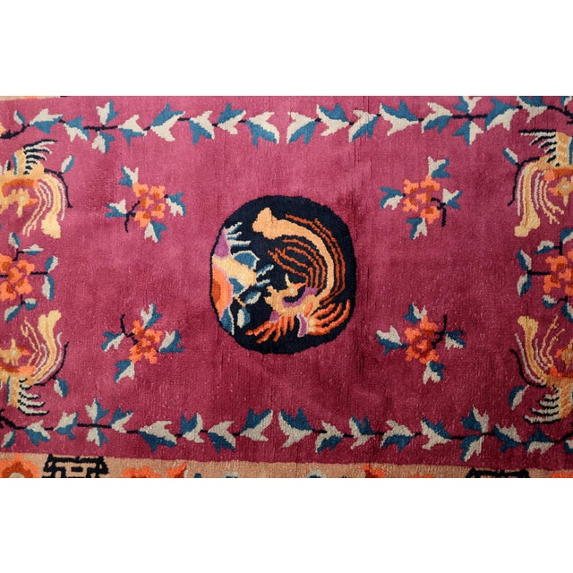 Burgundy 1920s, Handmade Antique Art Deco Chinese Rug 3.1' X 4.5' For Sale - Image 8 of 12