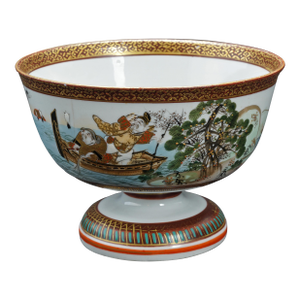 Japanese Kutani Polychrome Haisen Sake Washing Bowl Circa 1900
