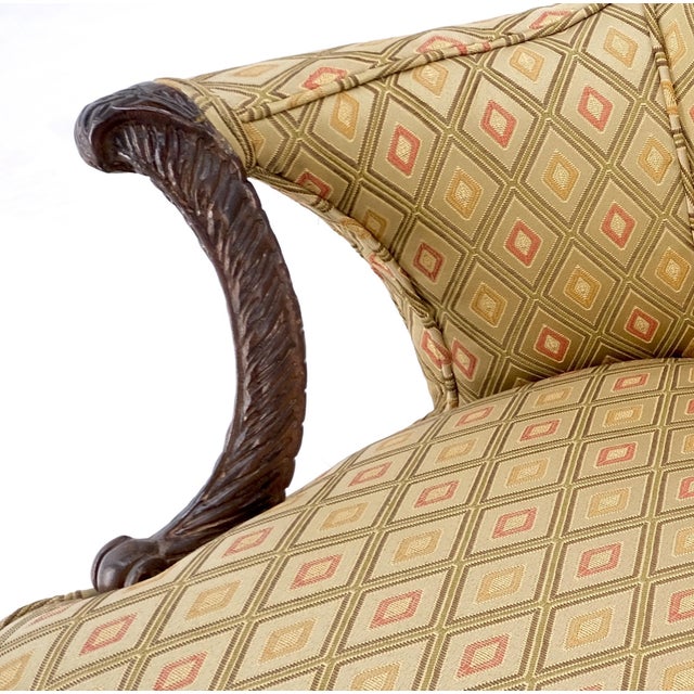 Pair of Antique Carved Mahogany Upholstered Fireside Arm Chairs For Sale - Image 6 of 13