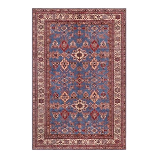 Rustic Super Kazak Lt. Blue/Ivory Wool Rug - 6'1'' X 9'6'' For Sale