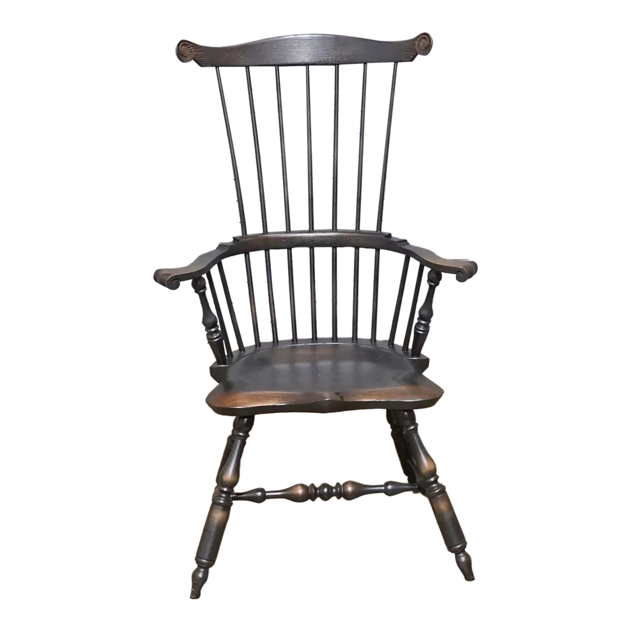Mid 20th Century Black Windsor Fan-Back Armchair Carved Knuckles