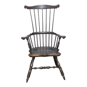 Mid 20th Century Black Windsor Fan-Back Armchair Carved Knuckles Antiquity Delafield Wisconsin