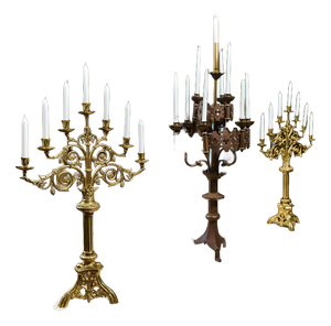 19th Century Neo-Gothic Brass Candlesticks, Set of 2
