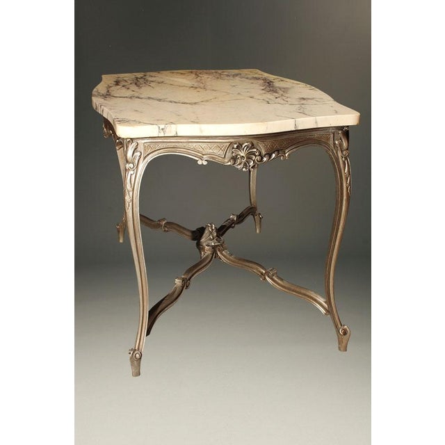 19th Century 19th-Century French Louis XV-Style Marble-Top Table With Silver-Tone Finish, Circa 1860 For Sale - Image 5 of 5