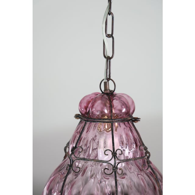 Magenta 1960s Wonderful Large Magenta Colour Venetian Lantern, Seguso Murano Glass, Italy For Sale - Image 8 of 14