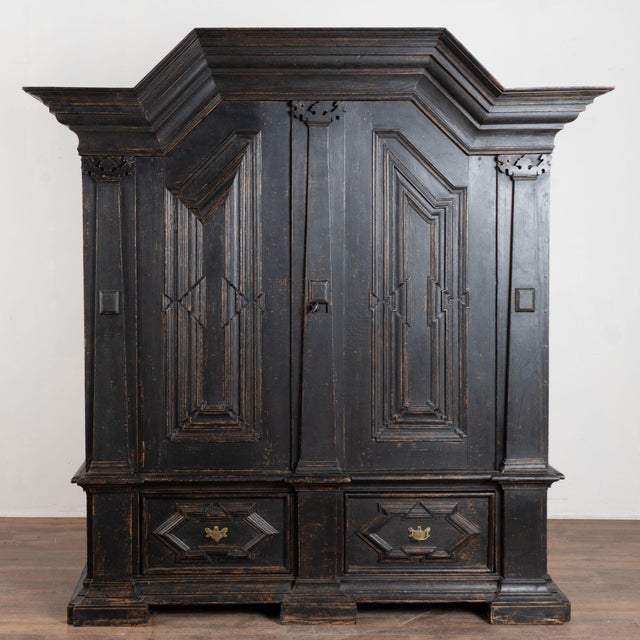 Baroque 19th Century Danish Baroque Oak Large Black Painted Armoire For Sale - Image 3 of 18