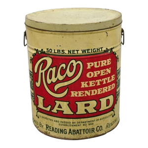Vintage Raco 25 Lbs. Advertising Lard Tin Metal Can Reading Pa Twin Handles