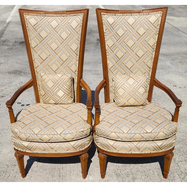 French French Louis XVI High Back Accent Dining Chairs Pair For Sale - Image 3 of 18