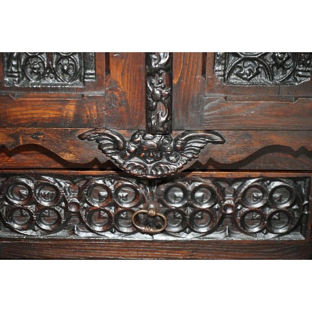 19th Century French Gothic Revival Carved Oak Cabinet For Sale - Image 11 of 18