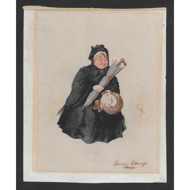 Painting of Sairey Gamp from Charles Dickens' "Martin Chuzzlewit" by Kyd. Joseph Clayton Clark (1856/57-1937), who worked...