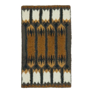 Vintage Swedish Rya Rug With Gray, Brown & White Geometric Pattern- Rug & Kilim For Sale