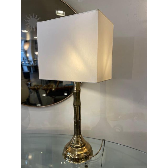 Metal Brass Table Lamp with a Faux Bamboo Stem, 1970s For Sale - Image 7 of 13