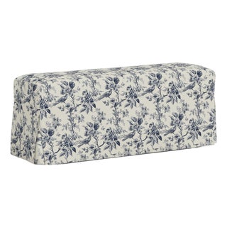 Stoffer Home x Cloth & Company Lindy Slipcover Dining Bench in Bird Toile Navy For Sale