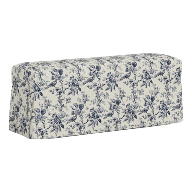 Stoffer Home x Cloth & Company Lindy Slipcover Dining Bench in Bird Toile Navy For Sale