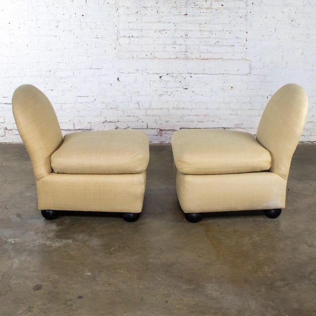Wood Late 20th Century Modern Round Back Slipper Chairs by Hickory Kay Lyn Tan Upholstery a Pair For Sale - Image 7 of 18
